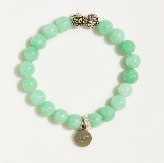 Natural Jade Stone Silver Bead Bracelet (8 MM)