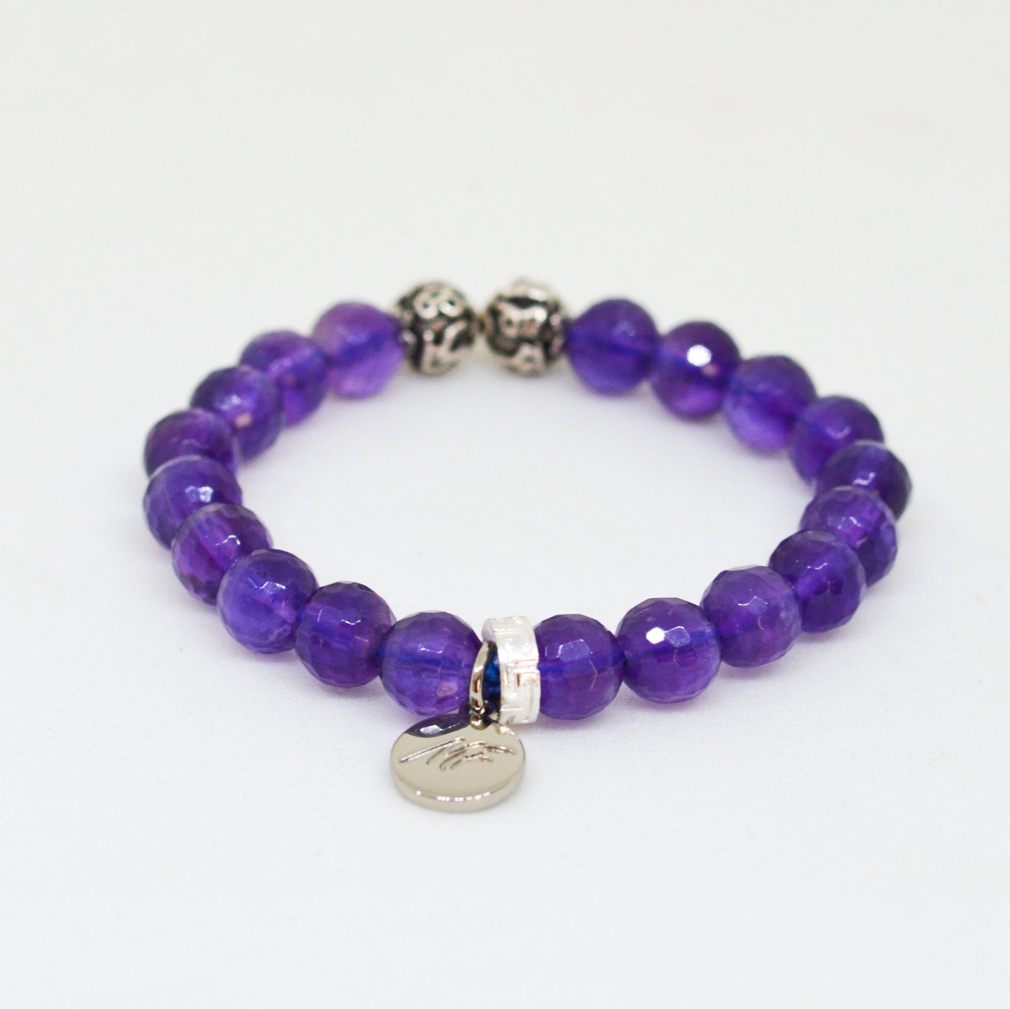 Amethyst Faceted Silver Bead Bracelet (8 MM)