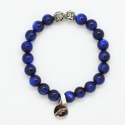 Kyanite Stone Silver Bead Bracelet (8 MM)