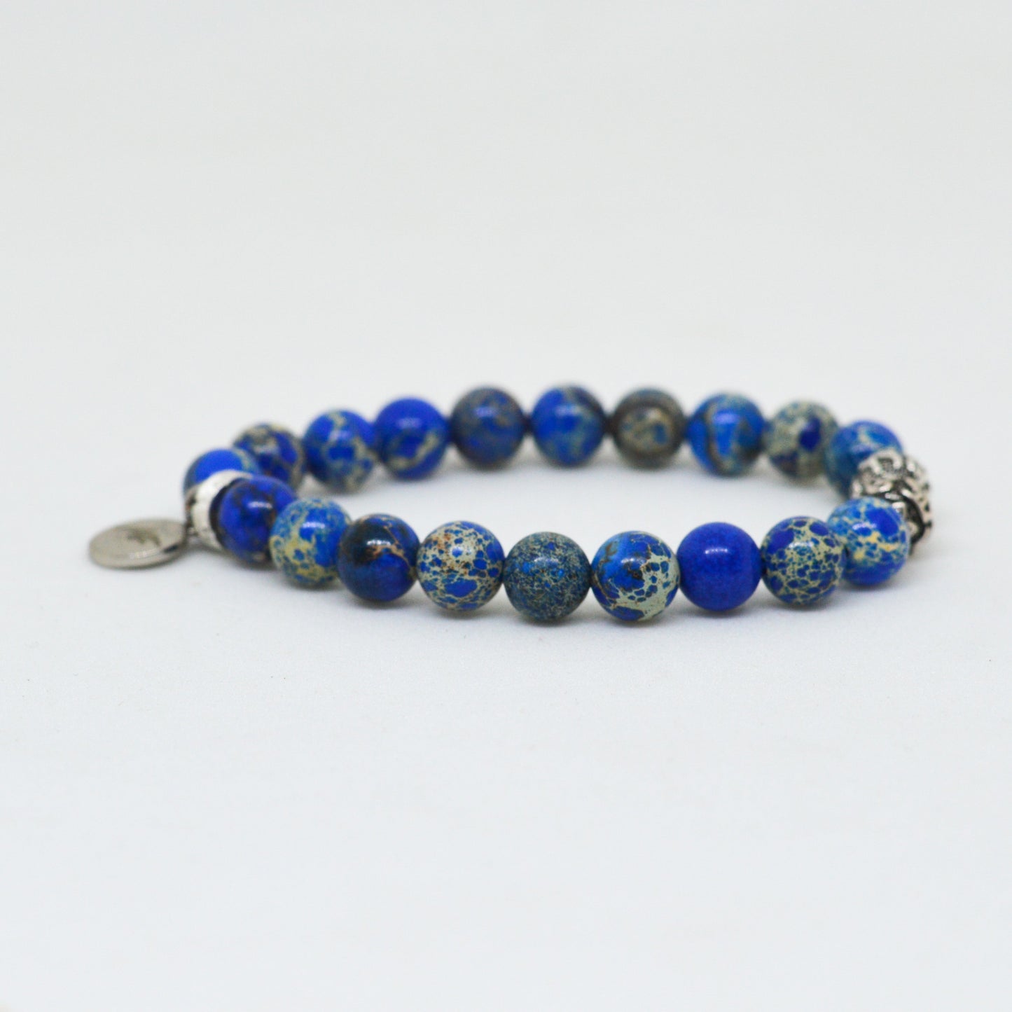 Navy Jasper Stone Silver Bead Bracelet (8 MM)