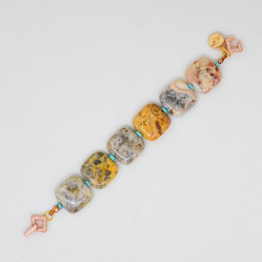 Lace Agate Natural Stone Square Bead Bracelet