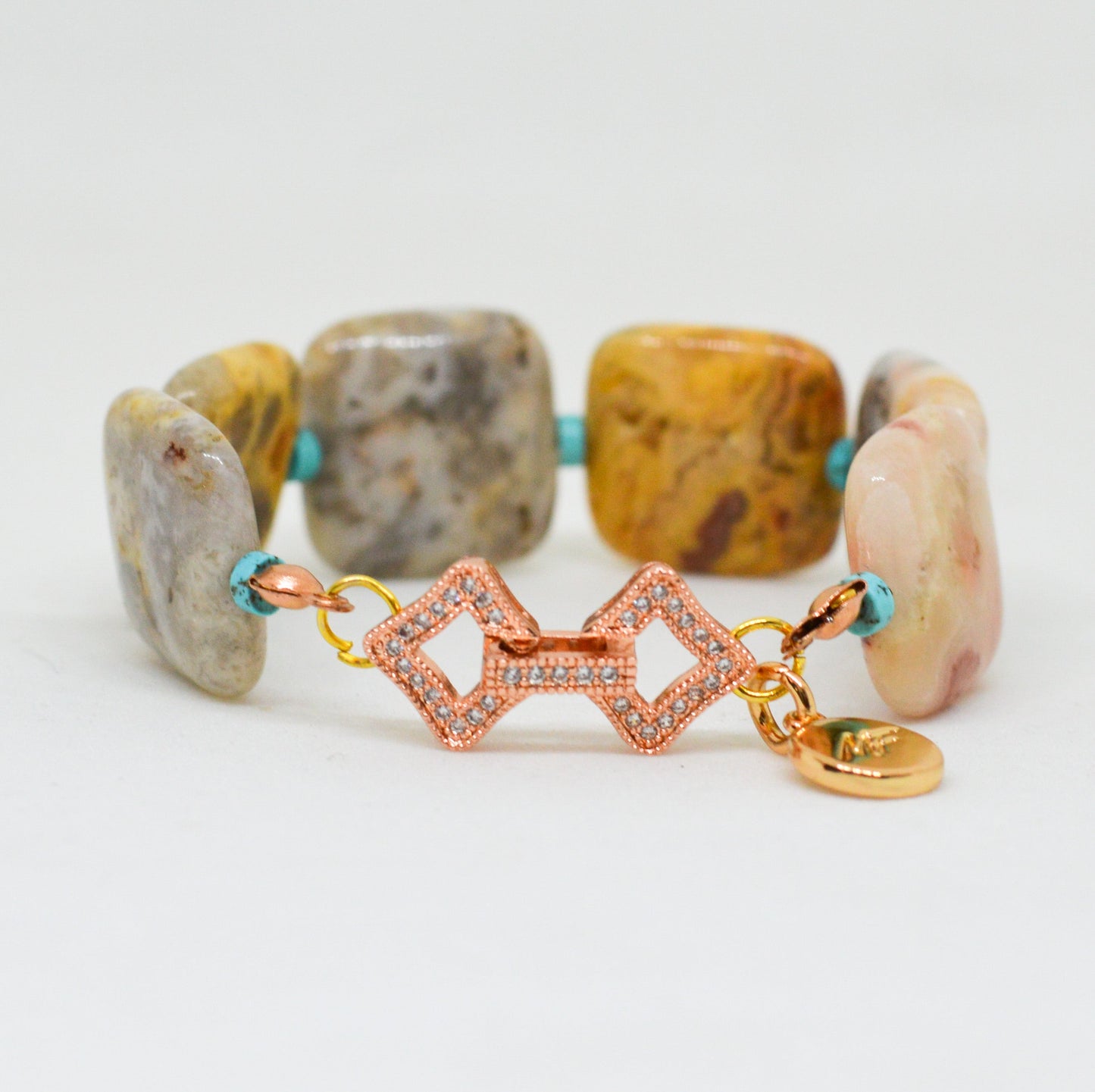 Lace Agate Natural Stone Square Bead Bracelet