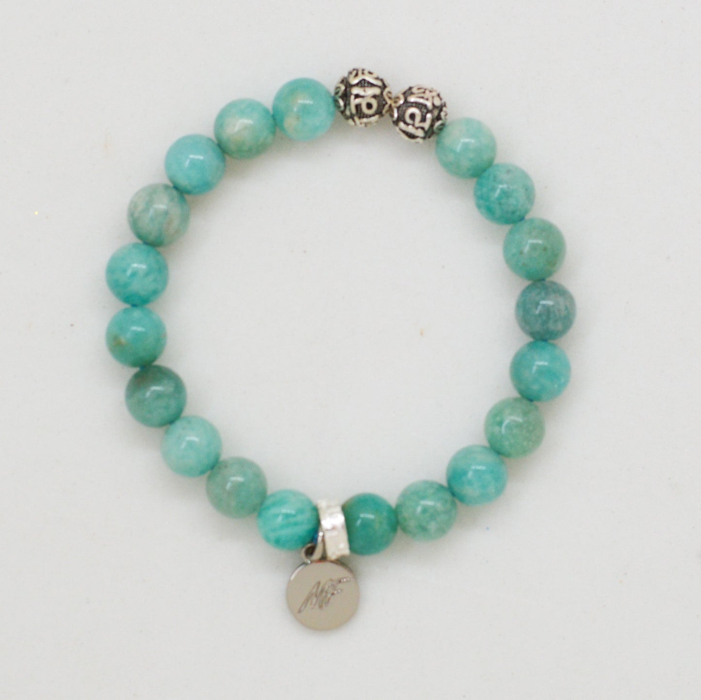 Amazonite Stone Silver Bead Bracelet (8 MM)