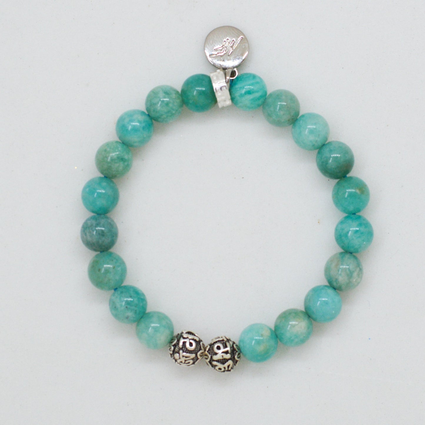 Amazonite Stone Silver Bead Bracelet (8 MM)