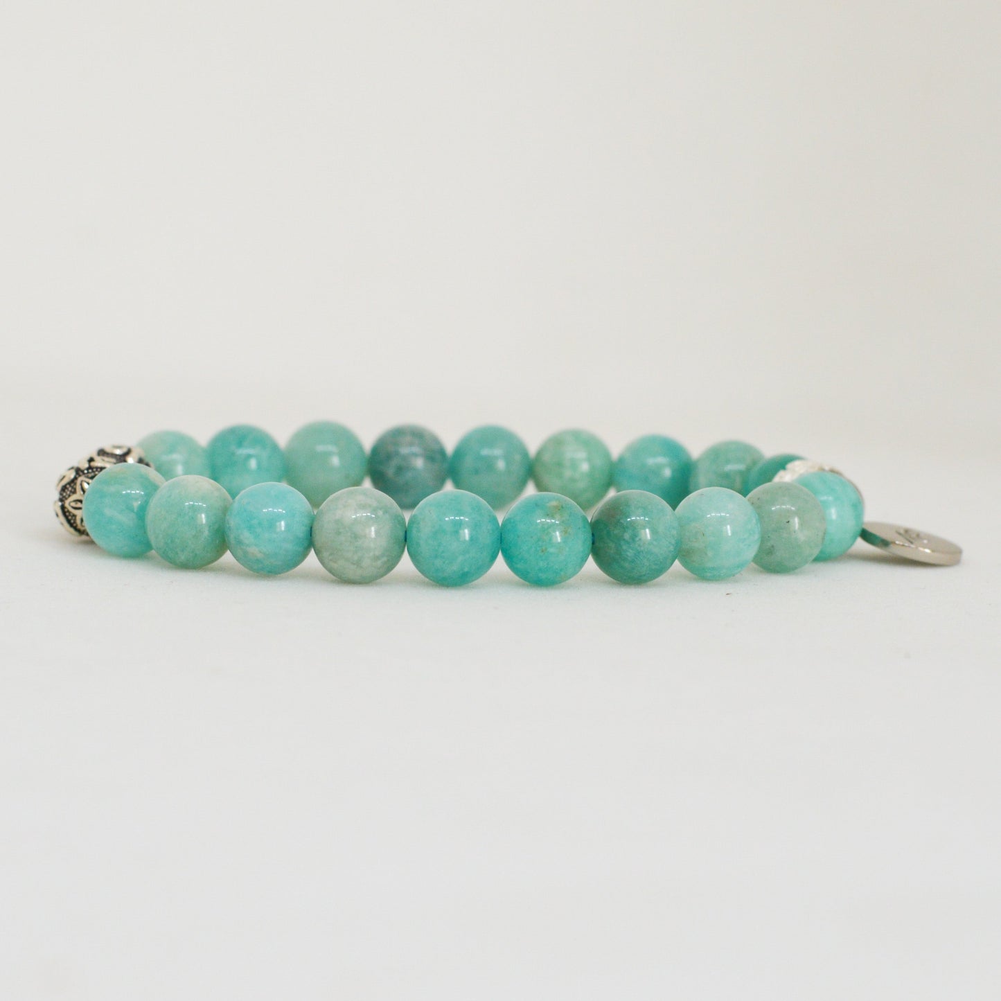 Amazonite Stone Silver Bead Bracelet (8 MM)