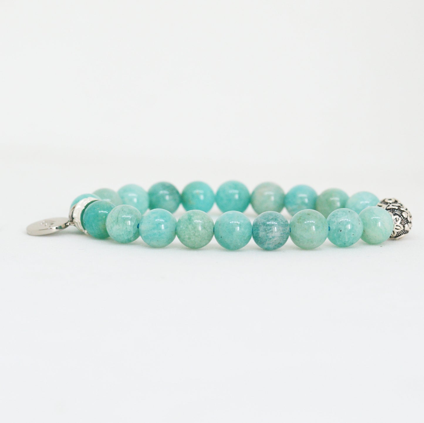 Amazonite Stone Silver Bead Bracelet (8 MM)