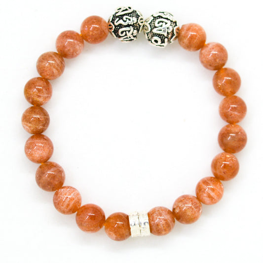 Sunstone Super Silver Bead Bracelet (12 MM)