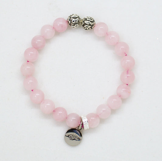 Rose Quartz Super Silver Bead Bracelet (8 MM)