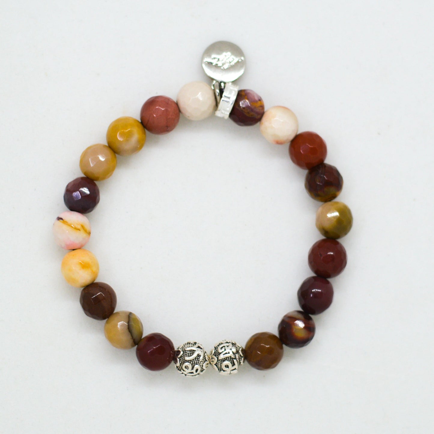 Mookaite Jasper Faceted Stone Silver Bead Bracelet (8 MM)