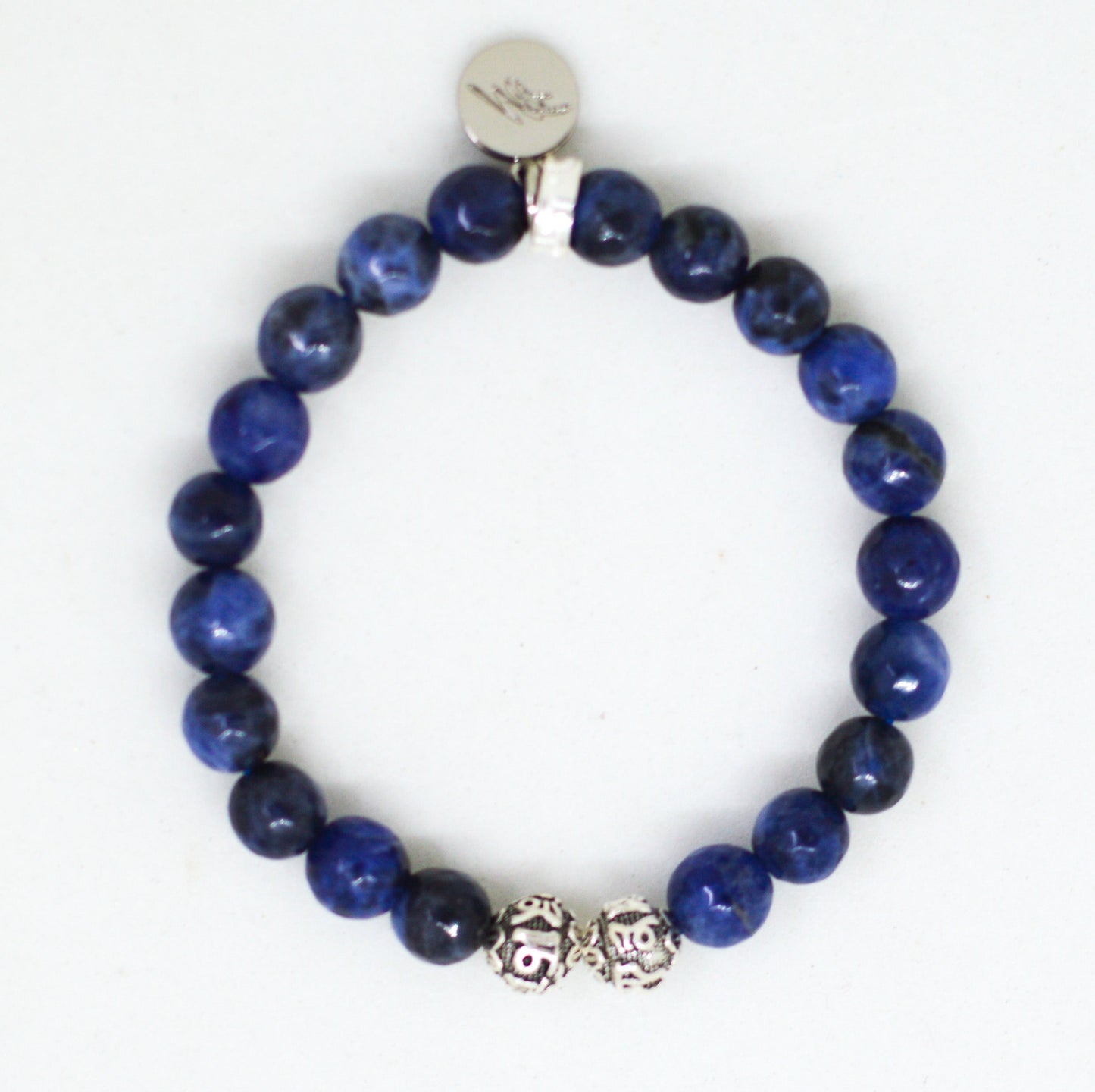 Sodalite Faceted Stone Silver Bead Bracelet (8 MM)