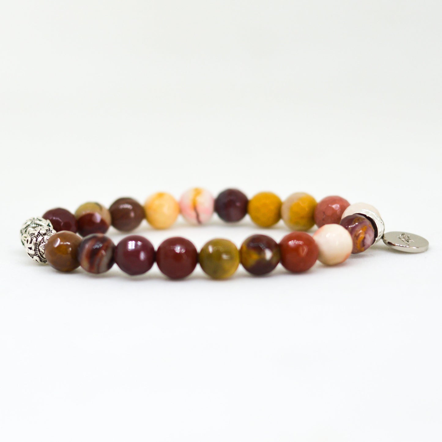 Mookaite Jasper Faceted Stone Silver Bead Bracelet (8 MM)