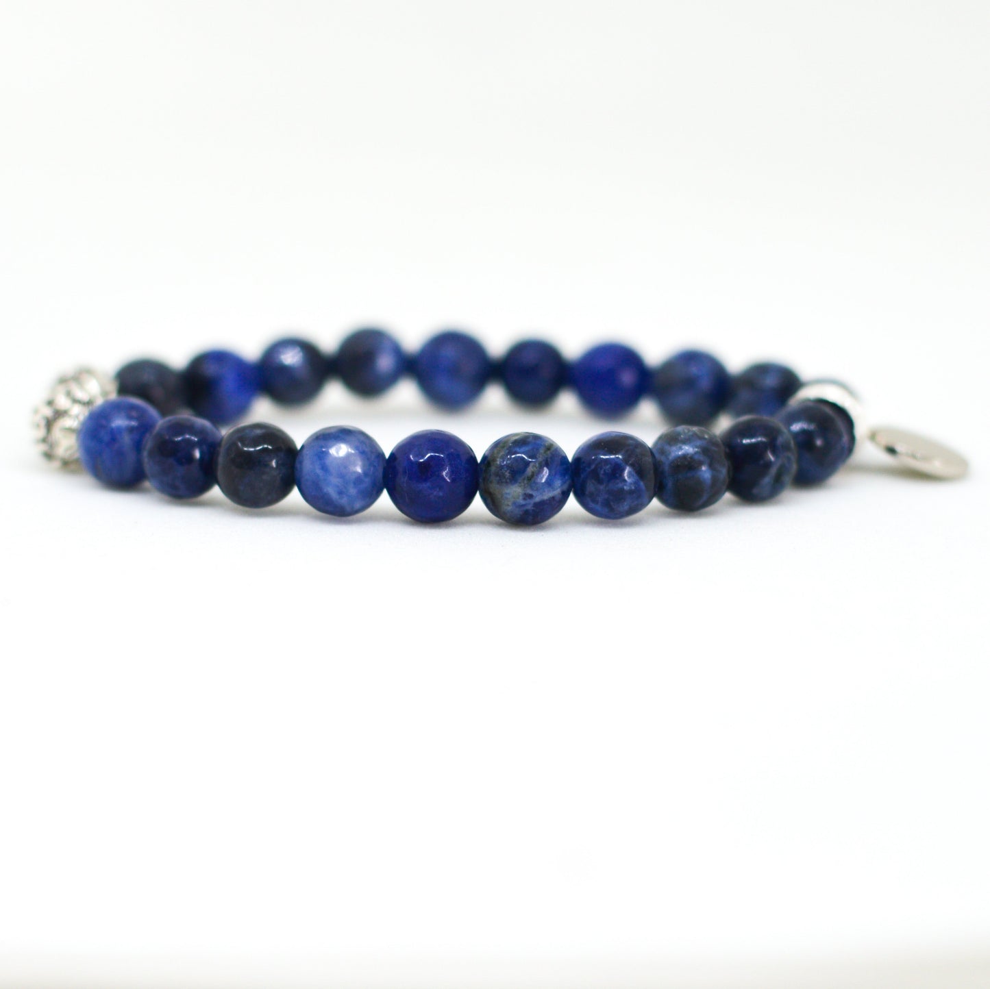 Sodalite Faceted Stone Silver Bead Bracelet (8 MM)