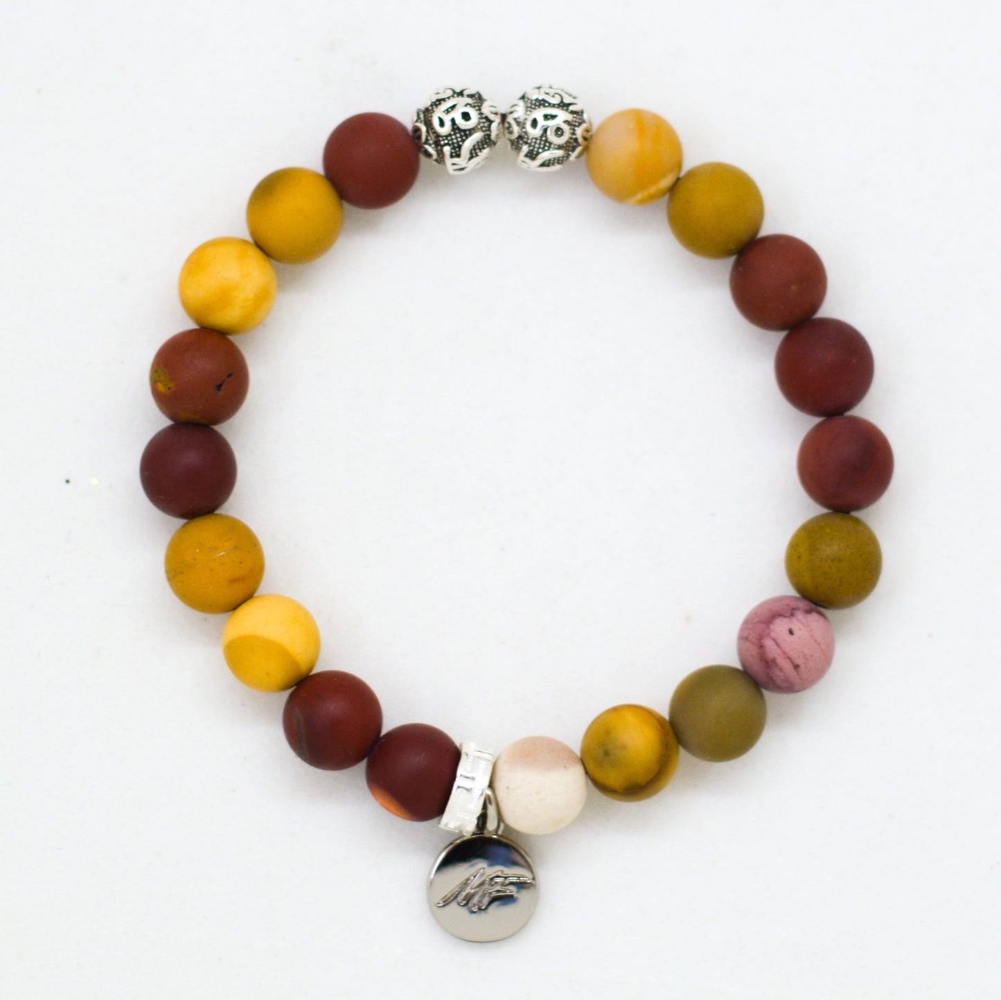 Mookaite Jasper Matte Silver Bead Bracelet (8 MM)