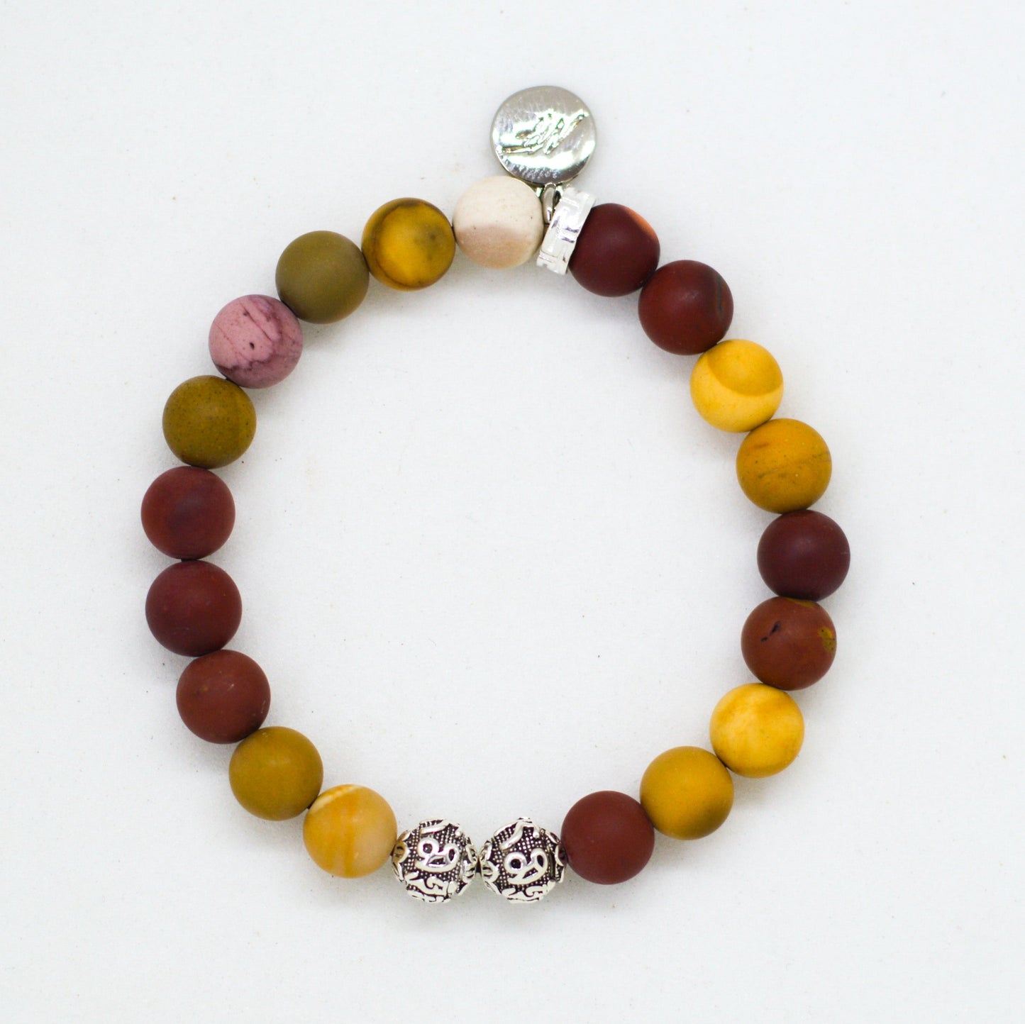 Mookaite Jasper Matte Silver Bead Bracelet (8 MM)