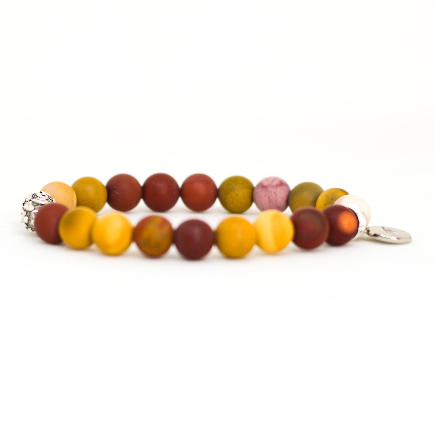 Mookaite Jasper Matte Silver Bead Bracelet (8 MM)