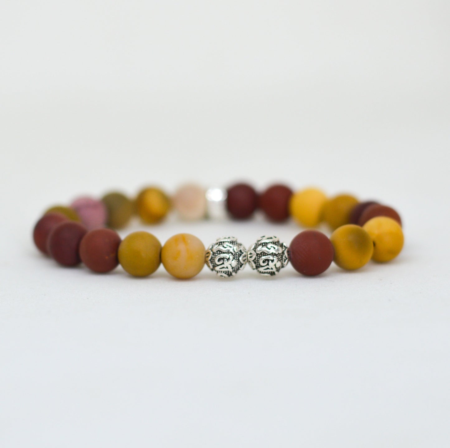 Mookaite Jasper Matte Silver Bead Bracelet (8 MM)