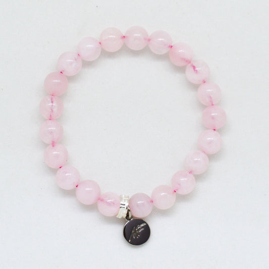 Rose Quartz Silver Flat Bead Bracelet (8 MM)