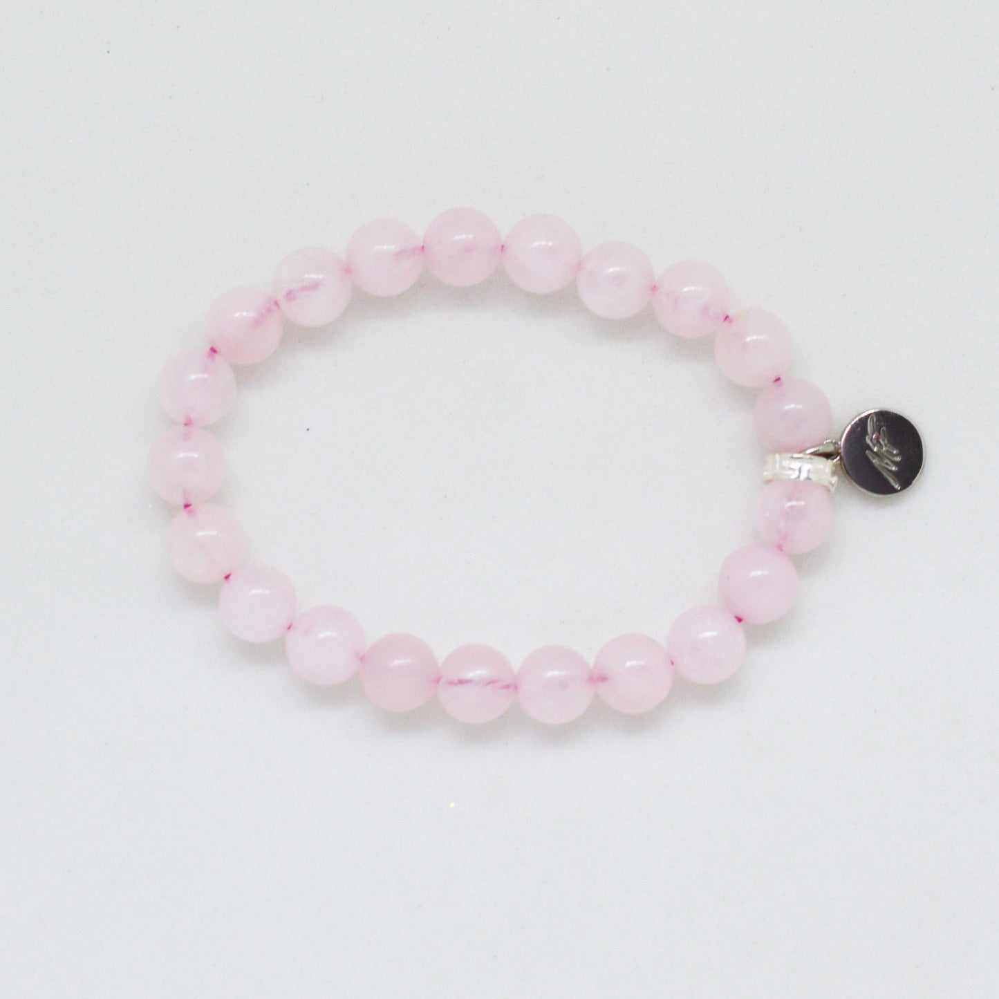 Rose Quartz Silver Flat Bead Bracelet (8 MM)