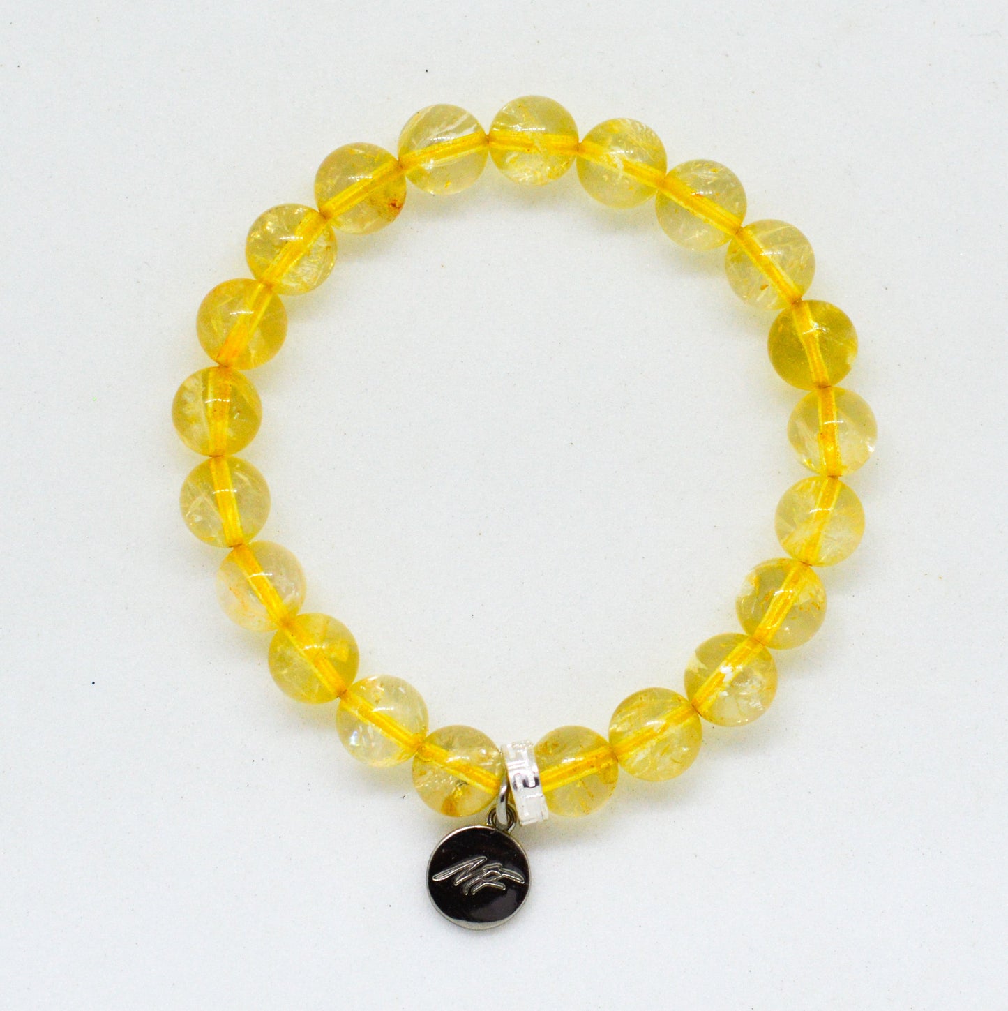 Citrine Stone Flat Silver Bead Bracelet (8 MM)