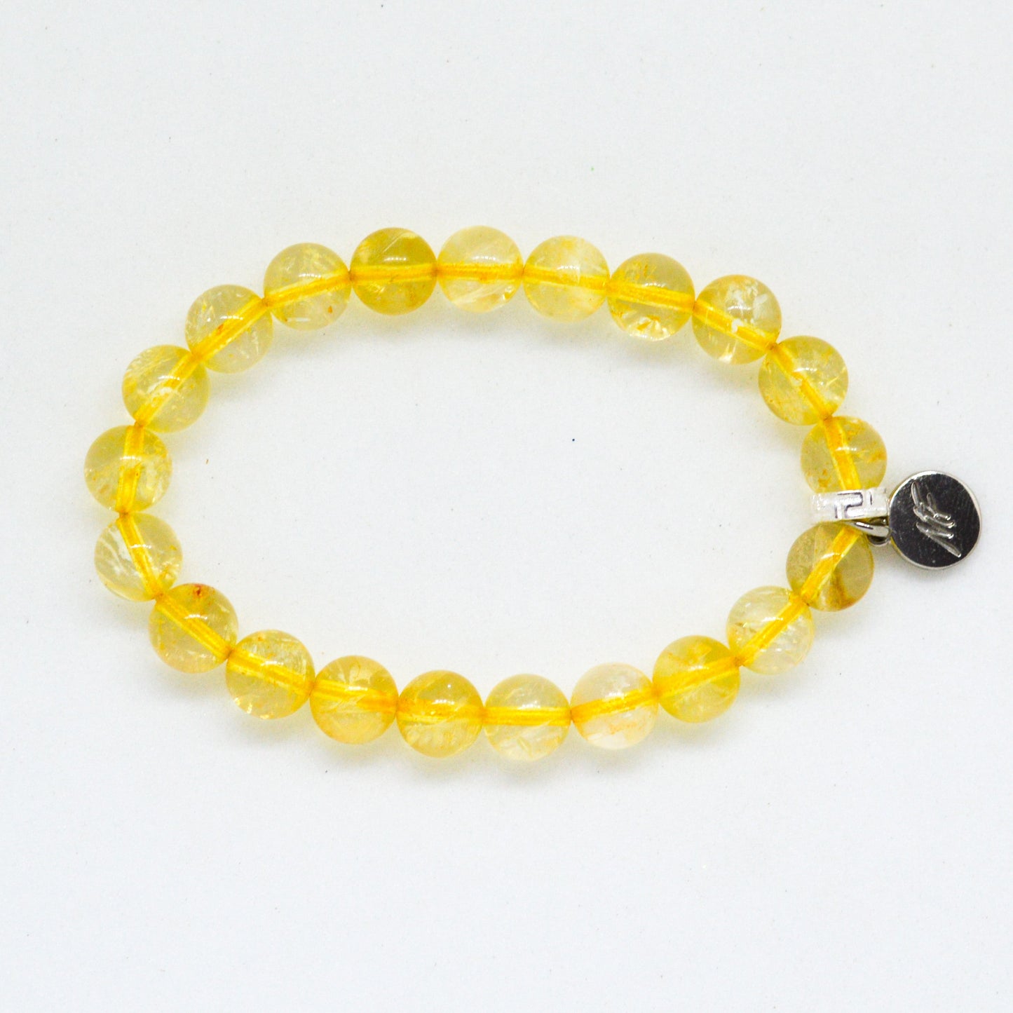 Citrine Stone Flat Silver Bead Bracelet (8 MM)