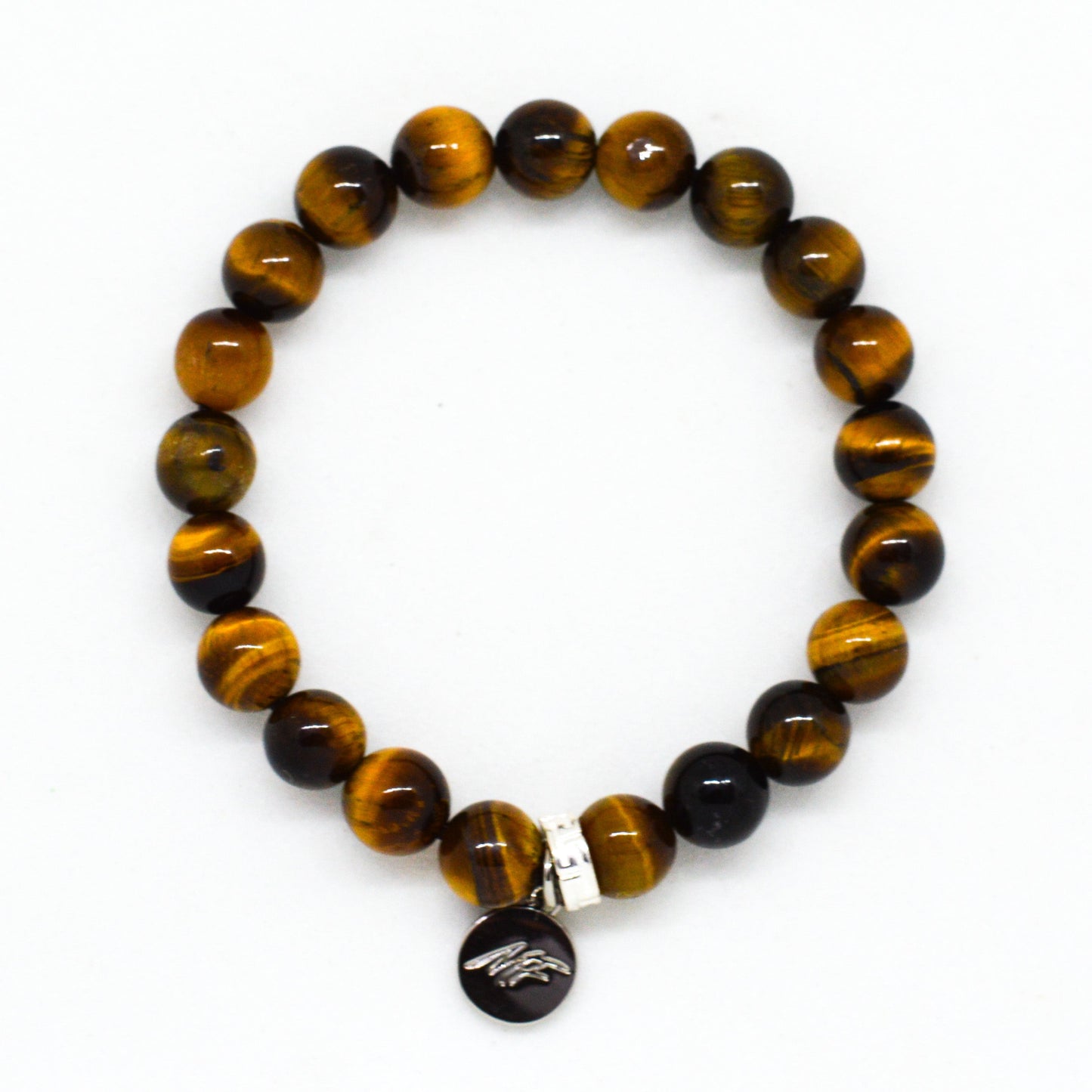 Tiger Eye Stone Flat Silver Bead Bracelet (8 MM)