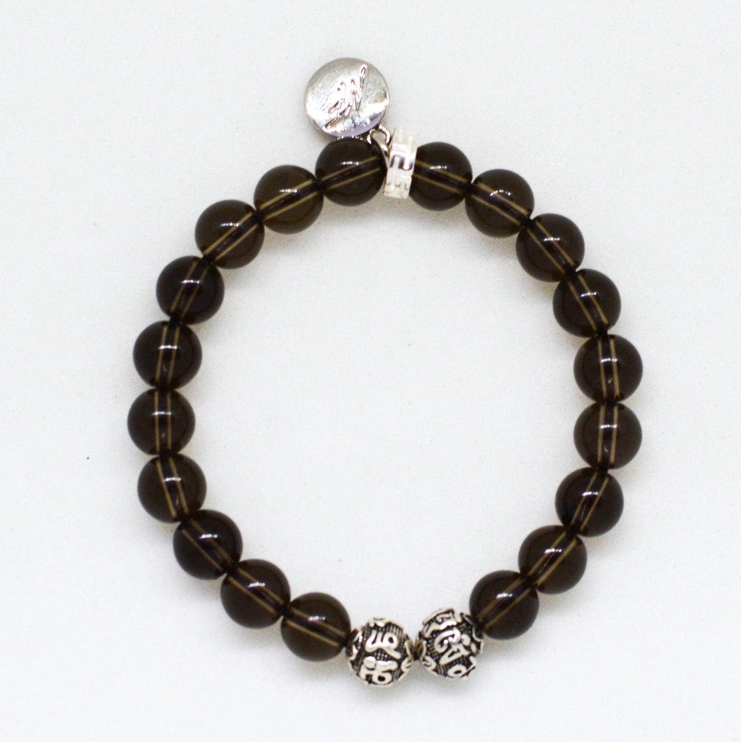 Smoky Quartz Stone Silver Bead Bracelet (8 MM)