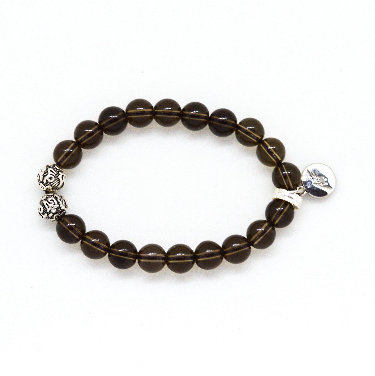 Smoky Quartz Stone Silver Bead Bracelet (8 MM)