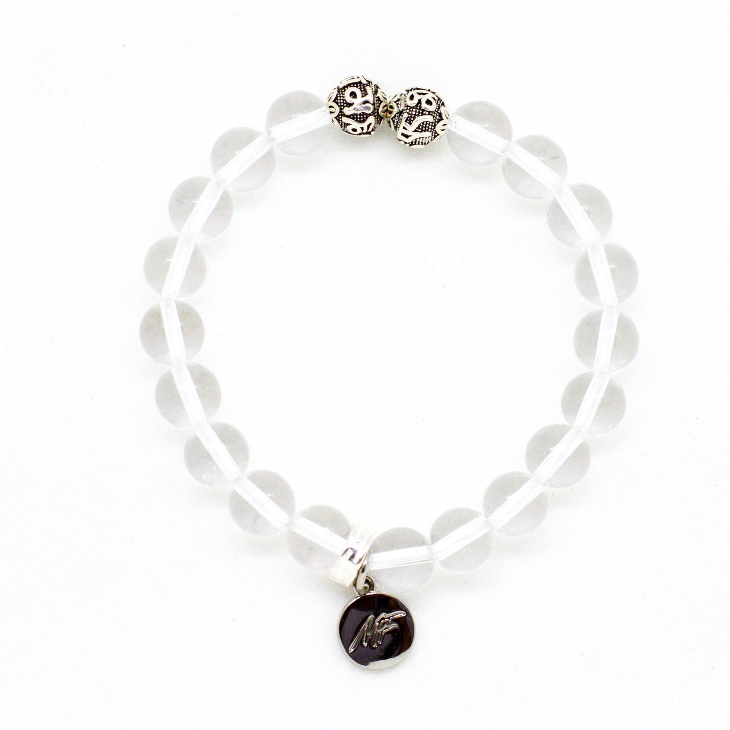 Clear Quartz Stone Silver Bead Bracelet(8 MM)