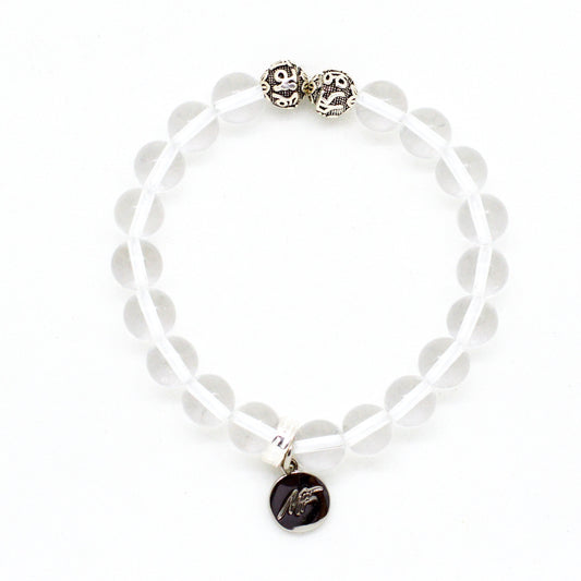 Clear Quartz Stone Silver Bead Bracelet(8 MM)