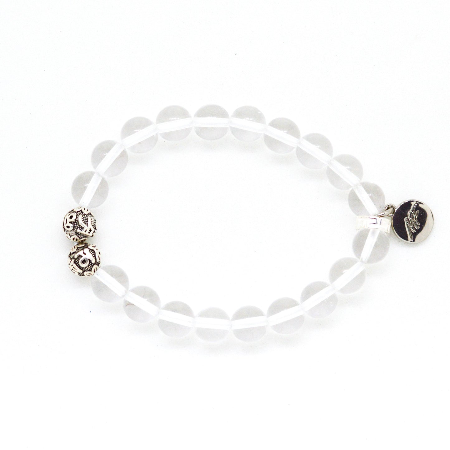 Clear Quartz Stone Silver Bead Bracelet(8 MM)