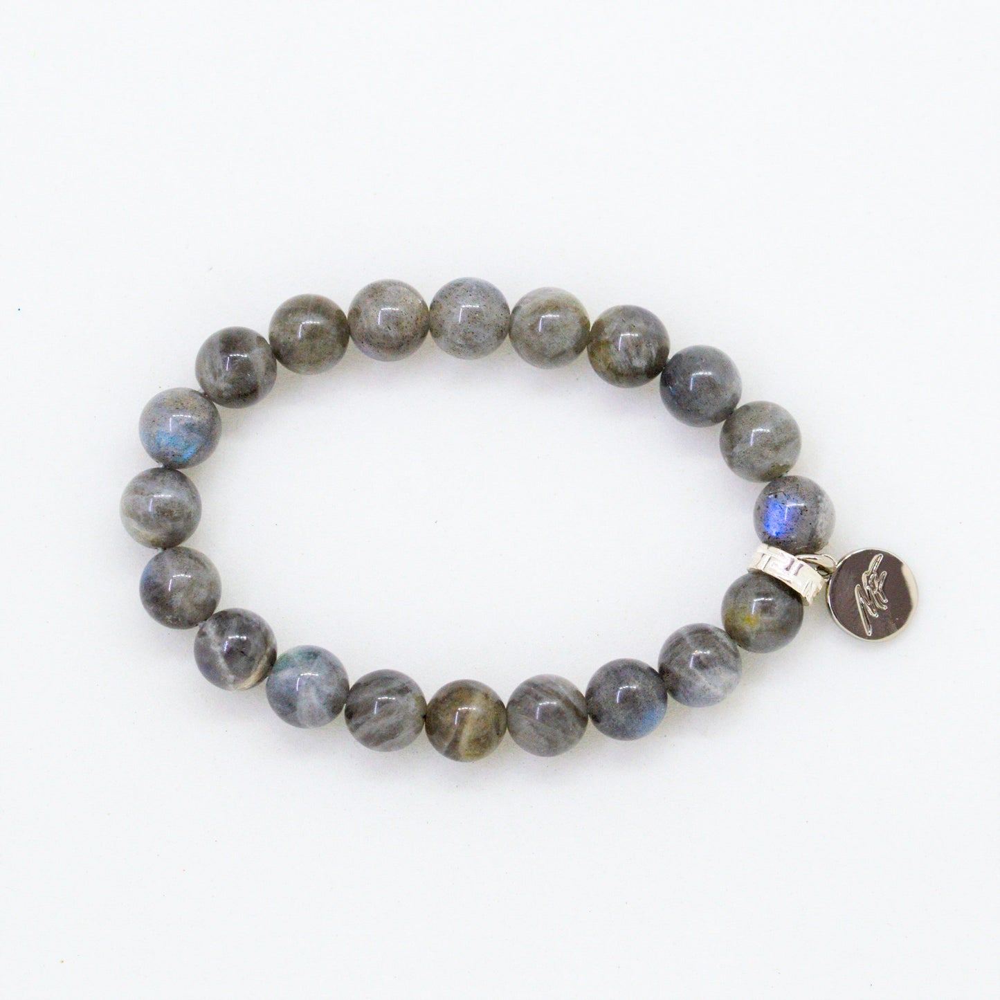 Labradorite Flat Silver Bead Bracelet (8 MM)