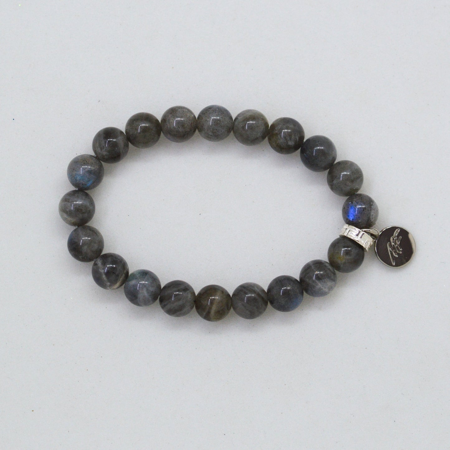 Labradorite Flat Silver Bead Bracelet (8 MM)