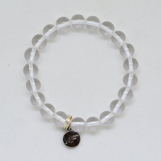 Clear Quartz Flat Silver Bead Bracelet (8 MM)