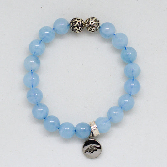 Aquamarine Super Stone Silver Bead Bracelet (8 MM)