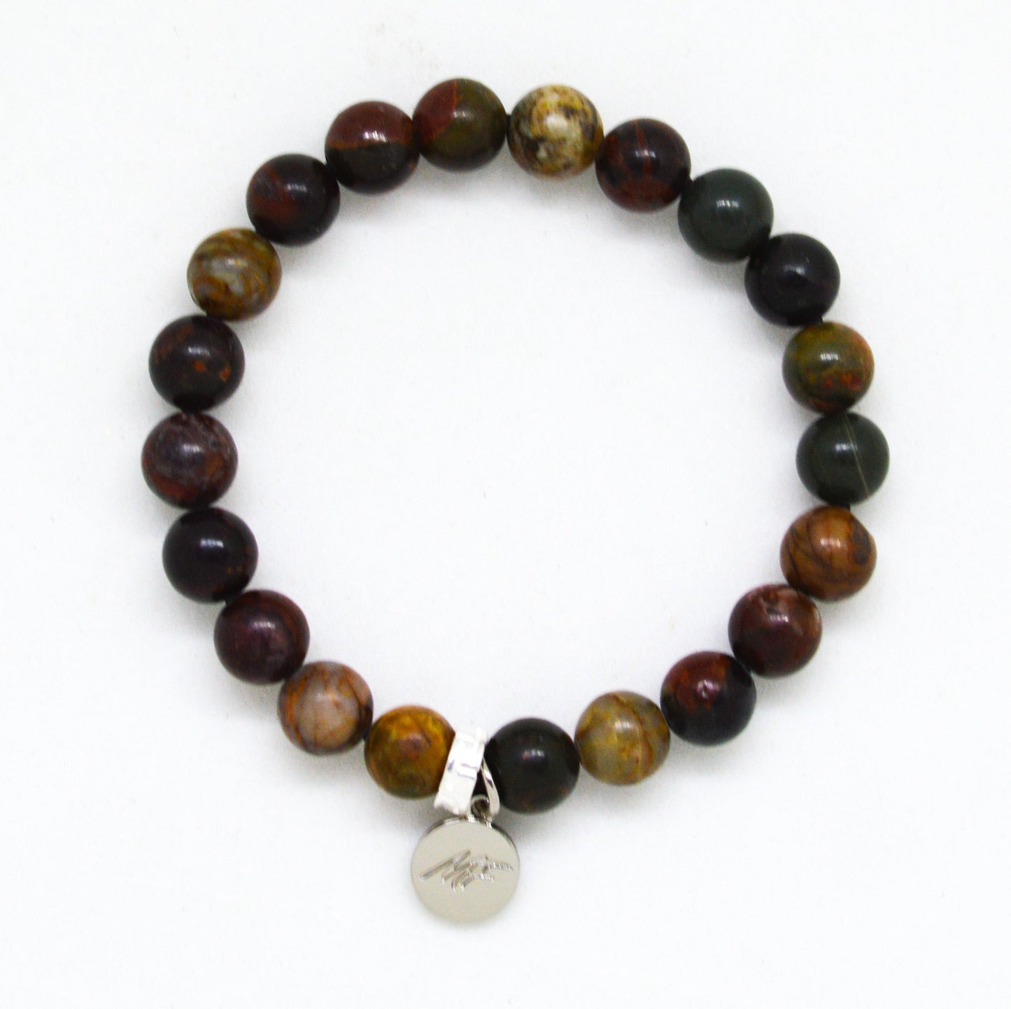 Picasso Jasper Stone Flat Silver Bead Bracelet (8 MM)