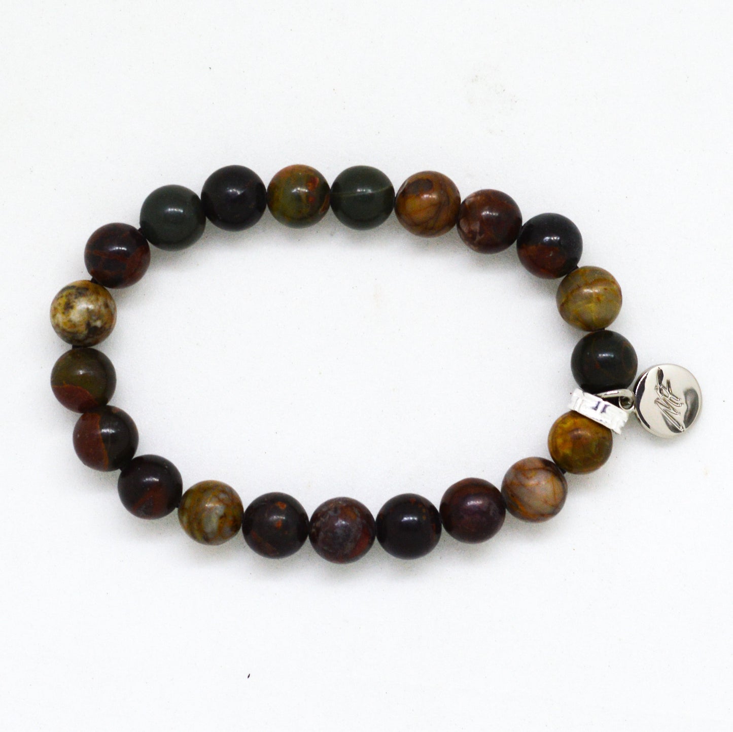 Picasso Jasper Stone Flat Silver Bead Bracelet (8 MM)