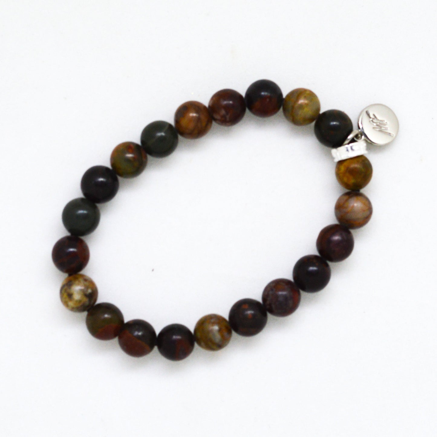 Picasso Jasper Stone Flat Silver Bead Bracelet (8 MM)