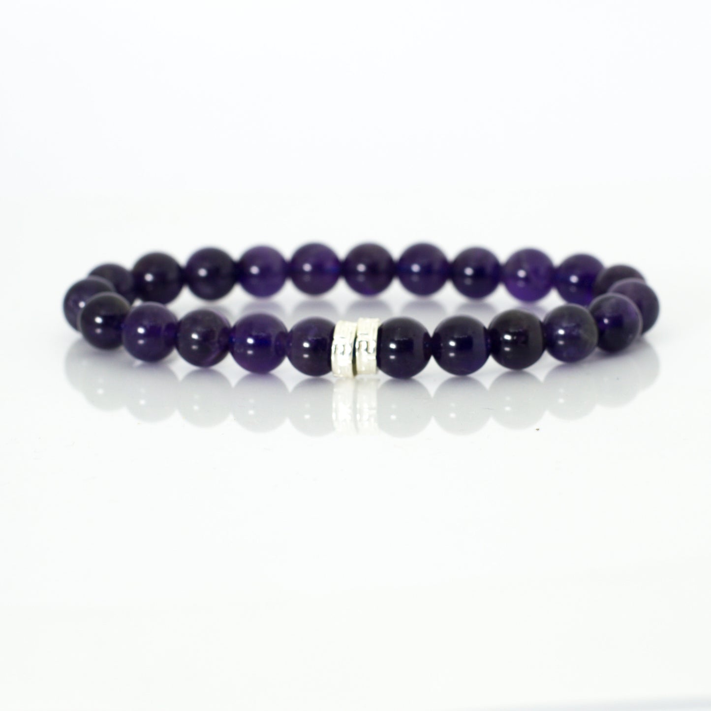 Amethyst Stone Double Flat Silver Bead Bracelet (8 MM)