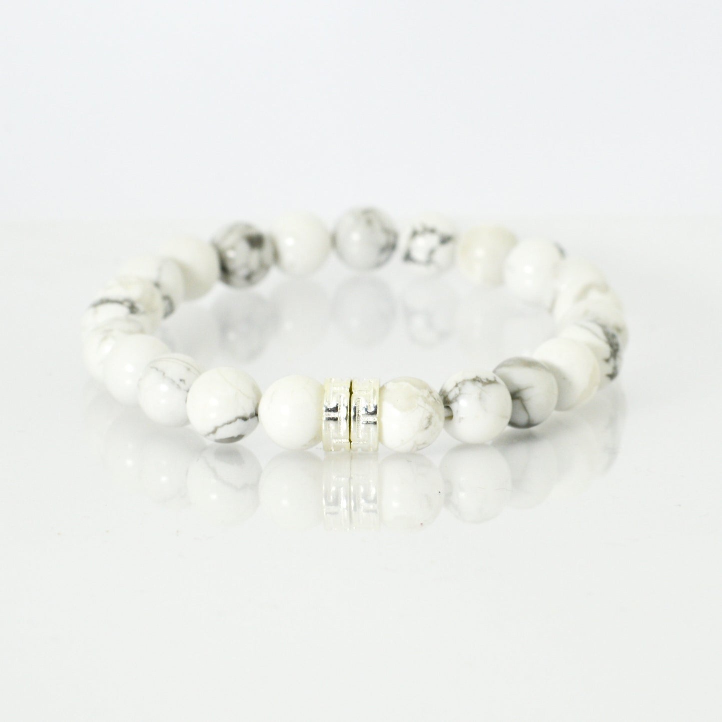 White Howlite  Double Silver Bead Bracelet (8 MM)