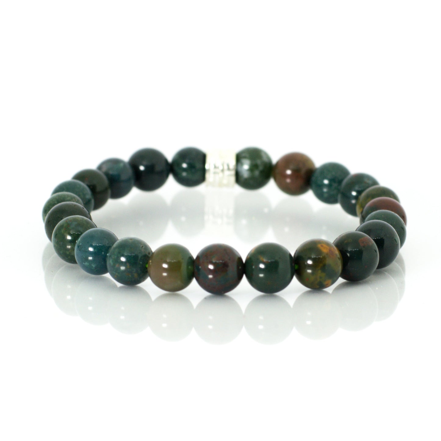 Bloodstone Double Silver Bead Bracelet (8 MM)