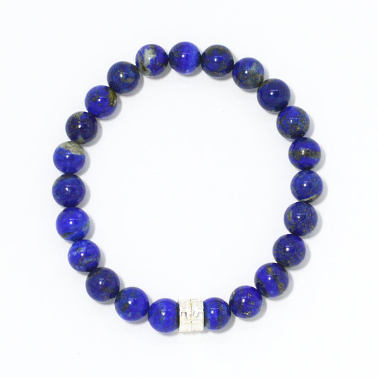 Lapis Lazuli Double Flat Silver Bead Bracelet (8 MM)