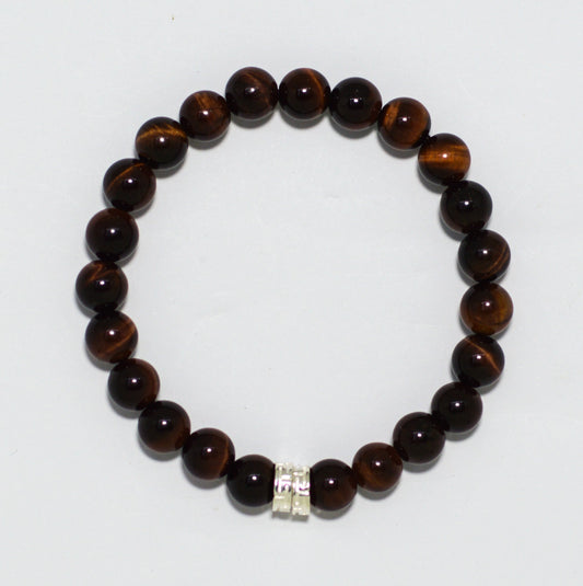 Red Tiger Eye Stone Double Flat Silver Bracelet (8 MM)