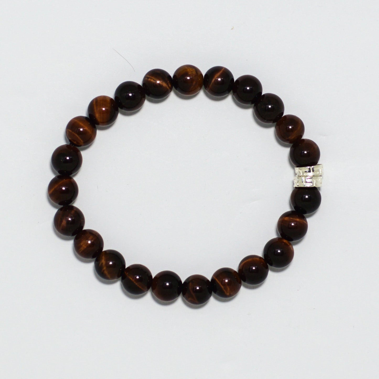 Red Tiger Eye Stone Double Flat Silver Bracelet (8 MM)