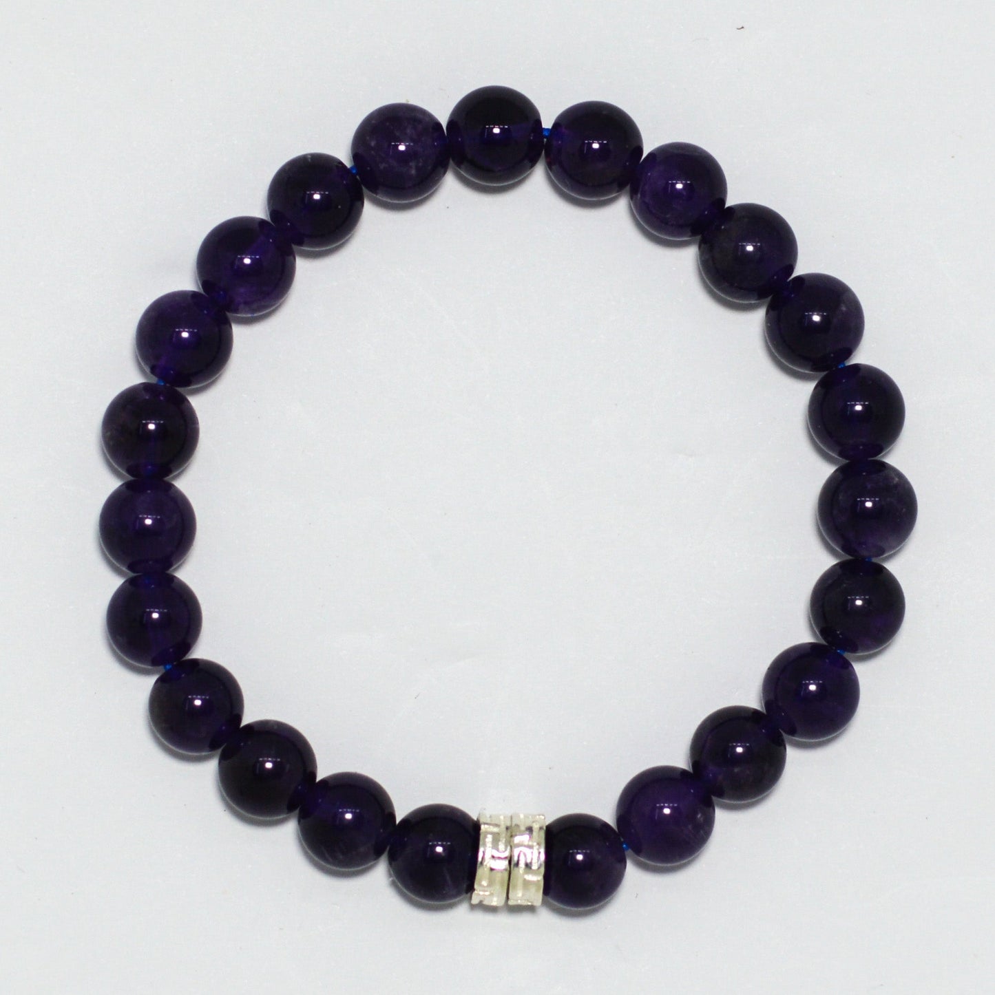 Amethyst Stone Double Flat Silver Bead Bracelet (8 MM)