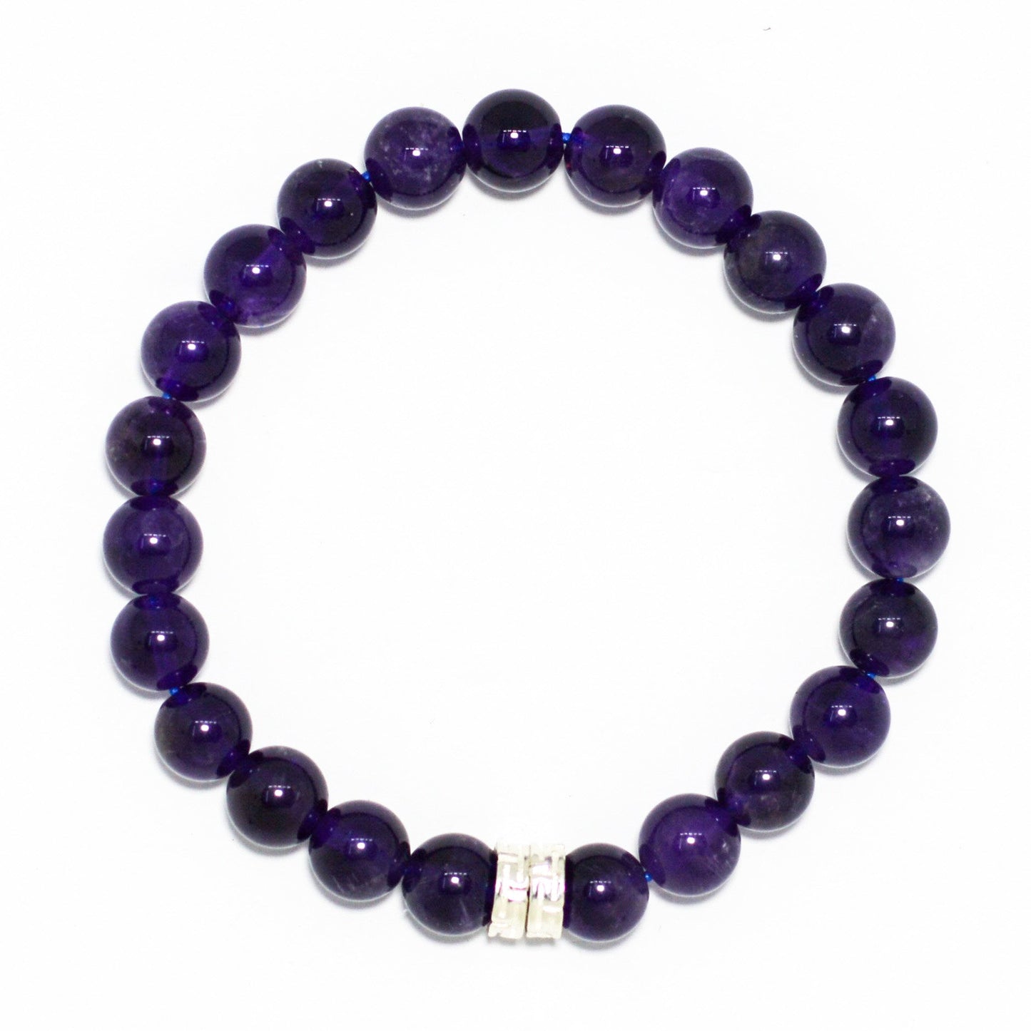 Amethyst Stone Double Flat Silver Bead Bracelet (8 MM)