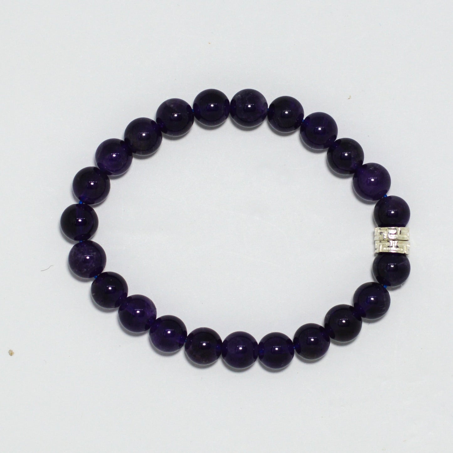 Amethyst Stone Double Flat Silver Bead Bracelet (8 MM)