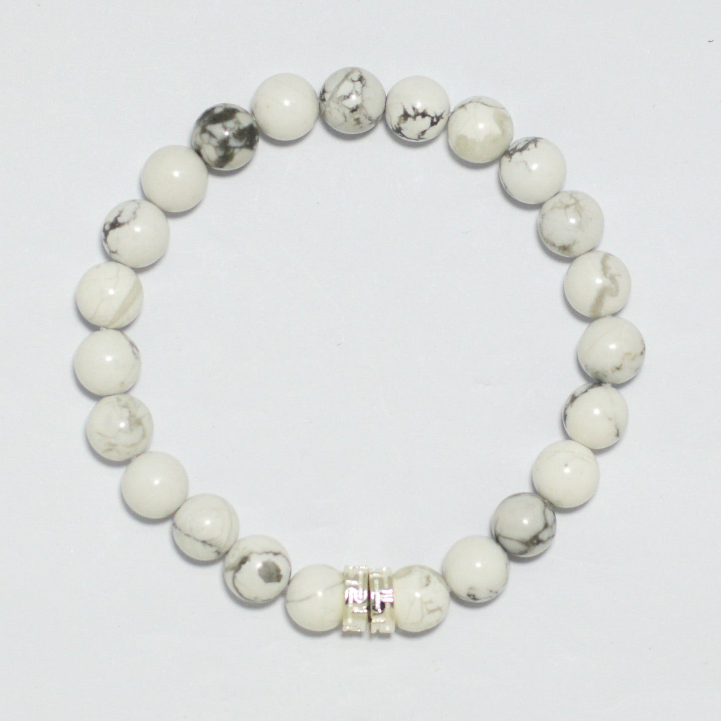 White Howlite  Double Silver Bead Bracelet (8 MM)