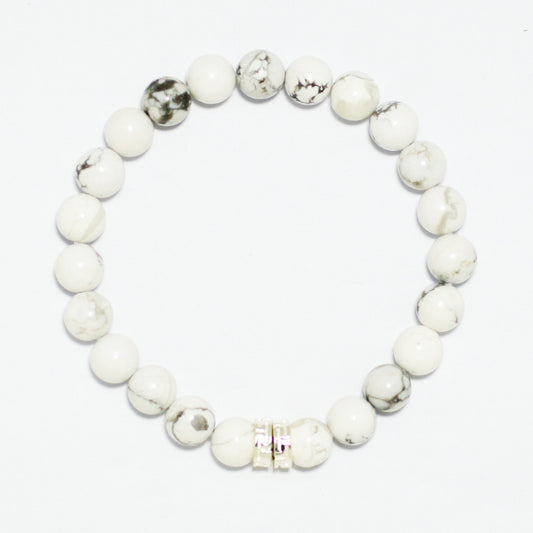 White Howlite  Double Silver Bead Bracelet (8 MM)