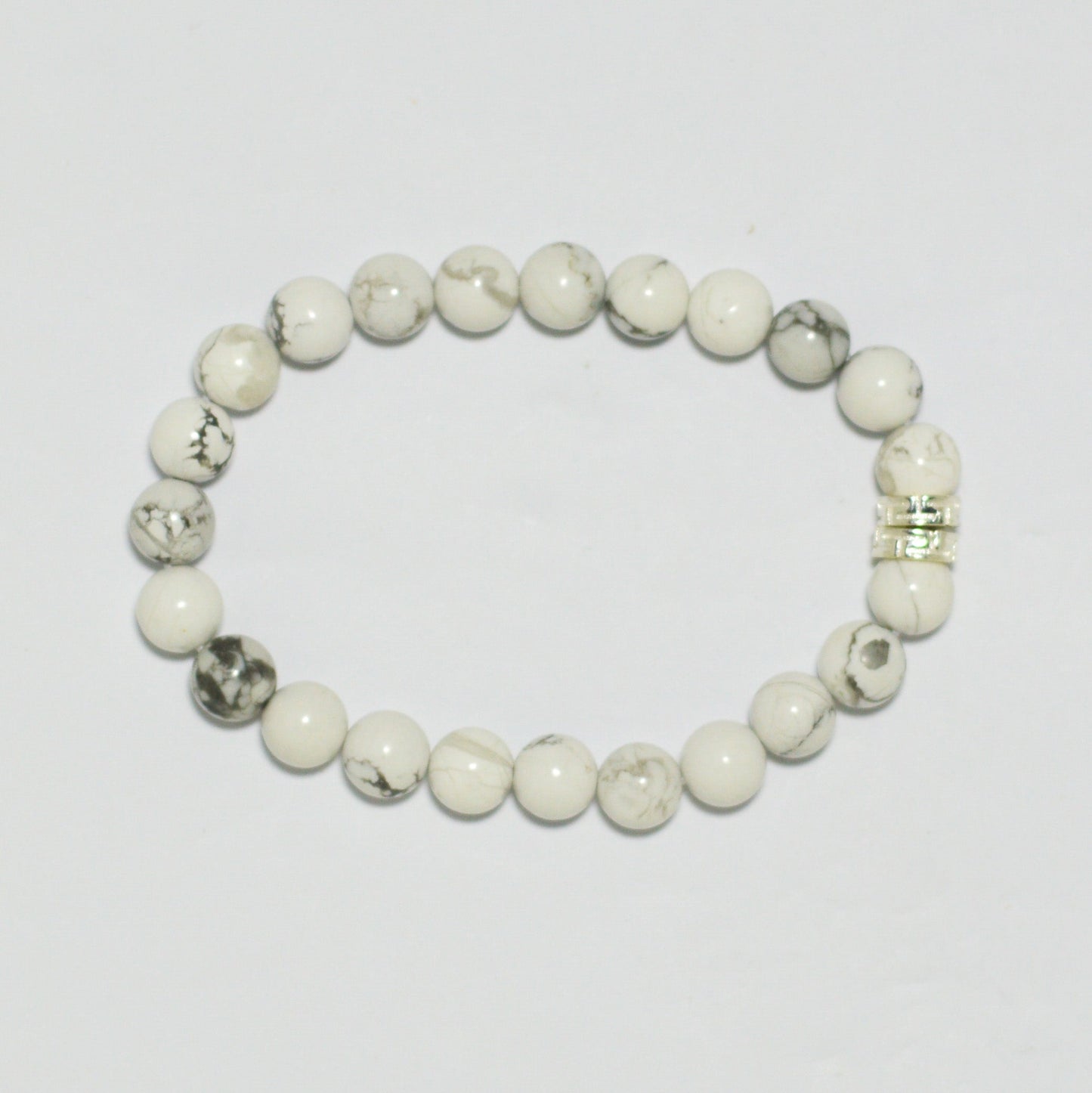 White Howlite  Double Silver Bead Bracelet (8 MM)