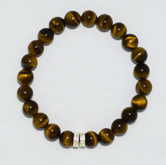 Tiger Eye Stone Double Flat Silver Bracelet (8 MM)